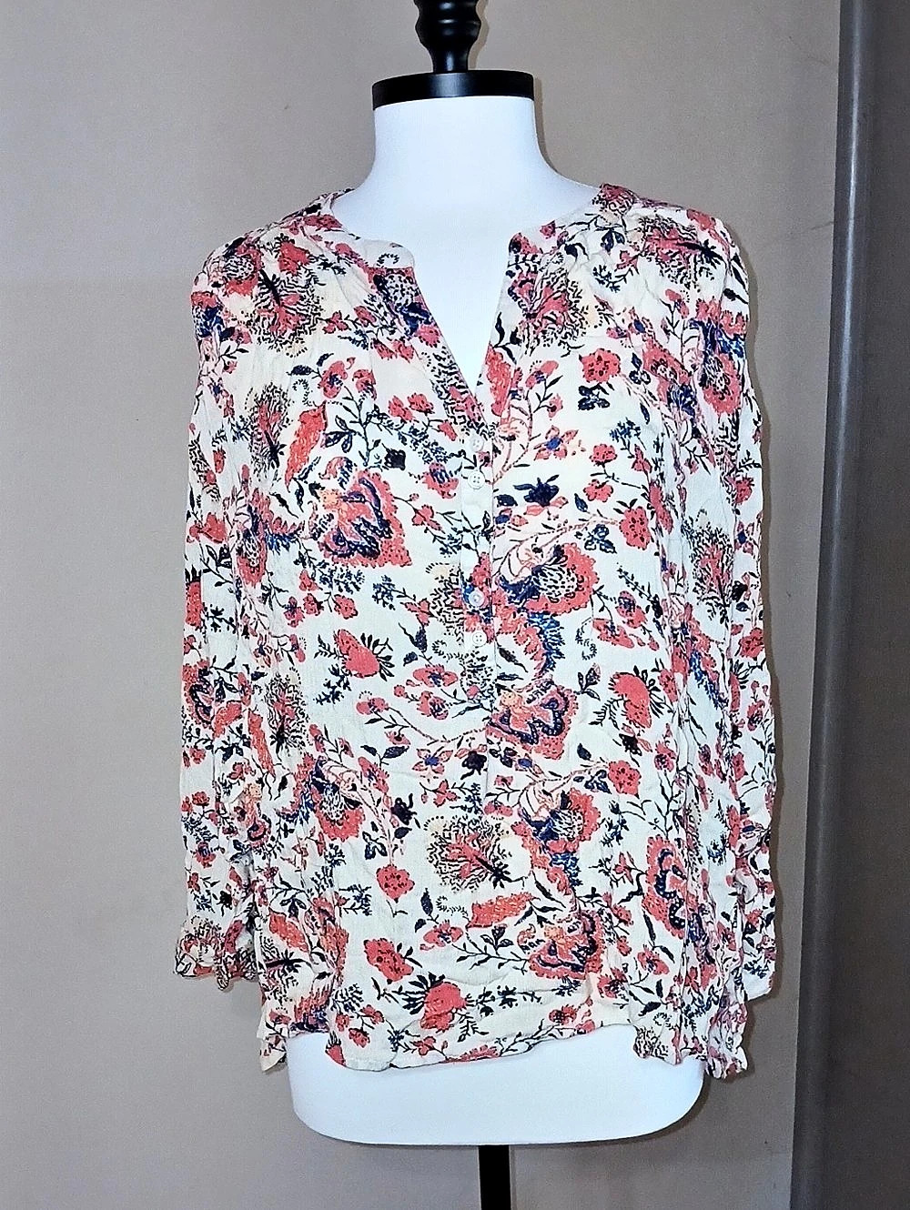 Floral Long Sleeve Blouse in Cream & Pink